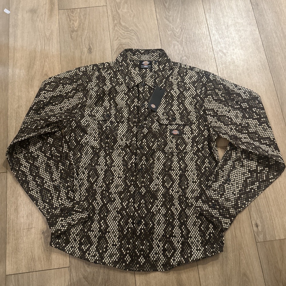 Dickies Snake Skin Print L/S Button Down Canvas Shirt Men's Small Brown